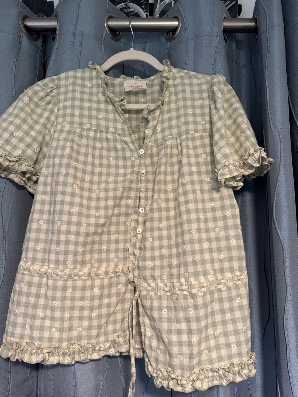 Sezane Shenali shirt green check pattern size 42
